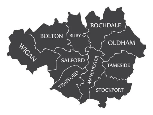 Map of the ten Greater Manchester boroughs where Hive Developments works Map of the ten Greater Manchester boroughs where Hive Developments works